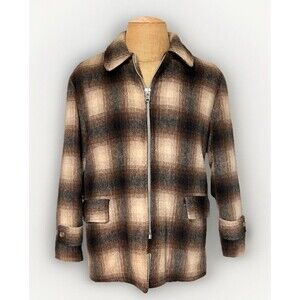 1930s Hayward Schuster Plaid Wool Cashmere Field Coat Jacket Talon Large *RARE*